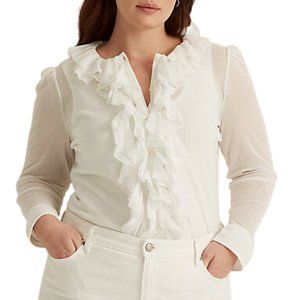 Lauren Ralph Lauren Women's Ruffle Trim Mesh Tulle Cardigan - White